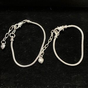 2‎ Blank Slide Beaded Bracelet Silver Tone Ready For Charms Extender Chain 6-8"